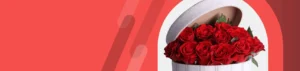 Banner naranja rosas rojas