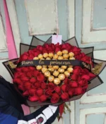 ramo buchon rosas rojas con chocolates te amo