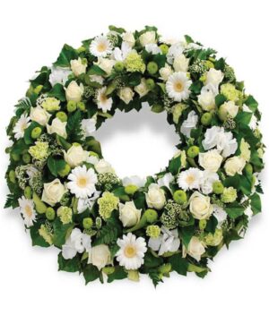 Corona de flores blanca de Florerias en Queretaro, flores a domicilio en Queretaro