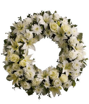 Corona fúnebre con flores blancas "Luz", florerías en Tijuana