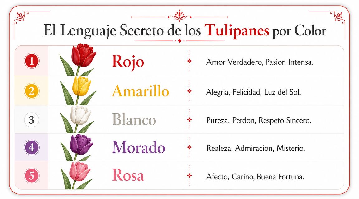 Infografía sobre el significado de los colores de los tulipanes en el lenguaje de las flores.
