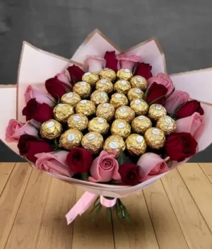 ramo de rosas y chocolates